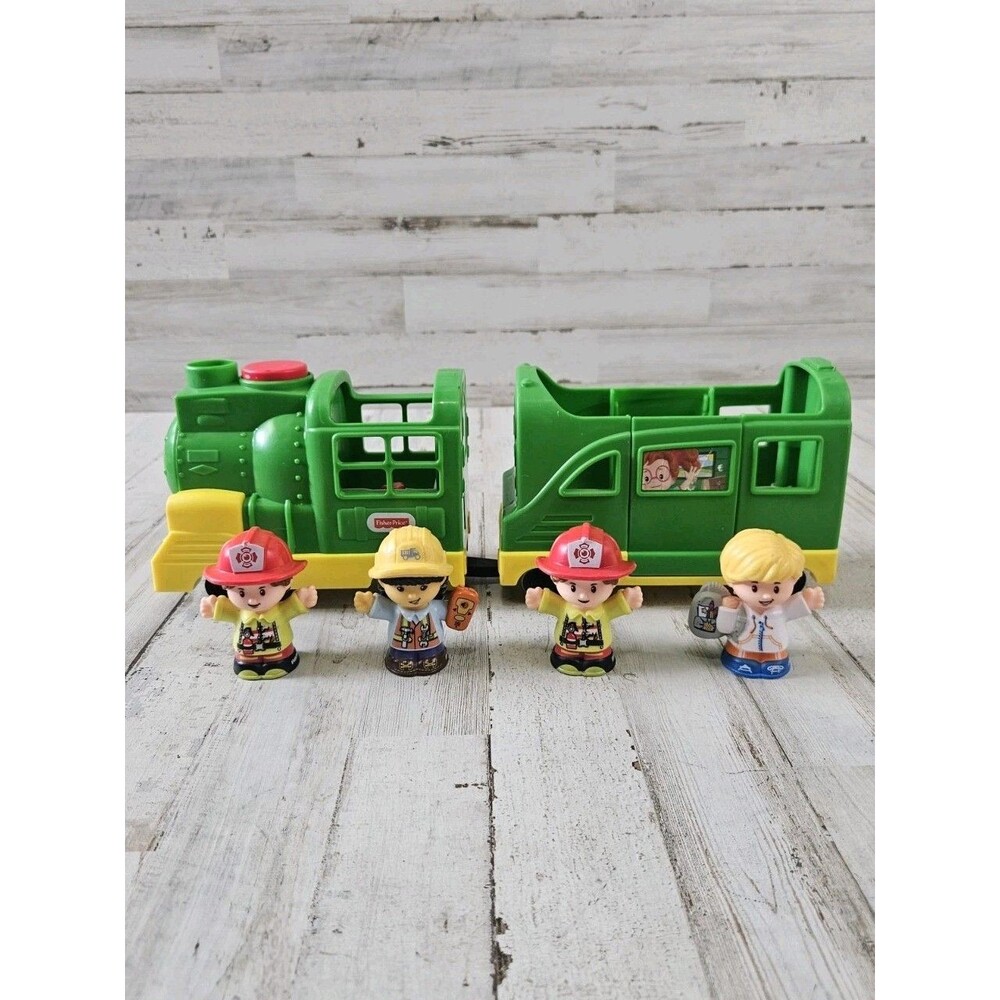 Fisher Price Little People Train Set Green Engine With 4 Figures Sounds Working